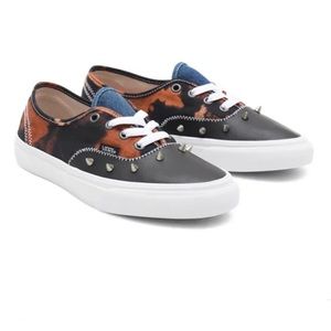 Vans authentic tartan daze multi acid dye black leather canvas denim sneaker sho